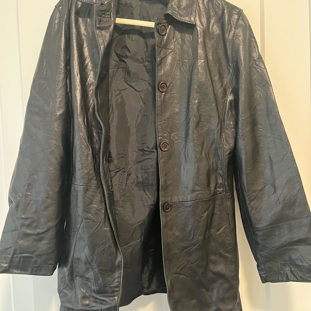 Vera Pelle Black Leather Trench Coat